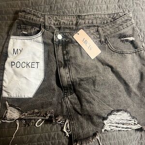 Micas Gray Distressed Mini Skirt